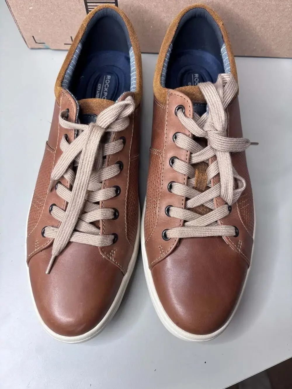 Rockport Colle Tie Men's Leather Sneaker in Tan size 12